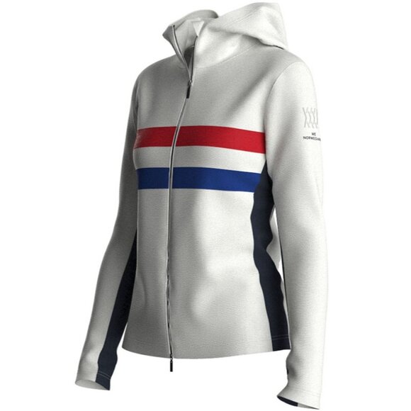 We Norwegians Tops - We Norwegians Womens Ski Full Zip Hoodie Wool Blend Cream Red Blue Stripes Small